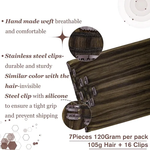 Vista 129 de Hetto . Extensiones de cabello humano rizado con clip, color #1 negro azabache, extensiones de cabello humano ondulado natural para cabeza completa