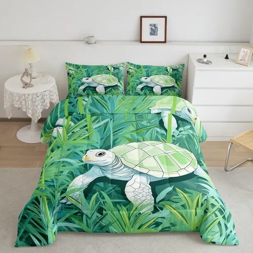 Vista 17 de Erosebridal Juego de edredón de ballena náutica, tamaño individual, juego de ropa de cama vintage azul con ondas oceánicas para niños y niñas