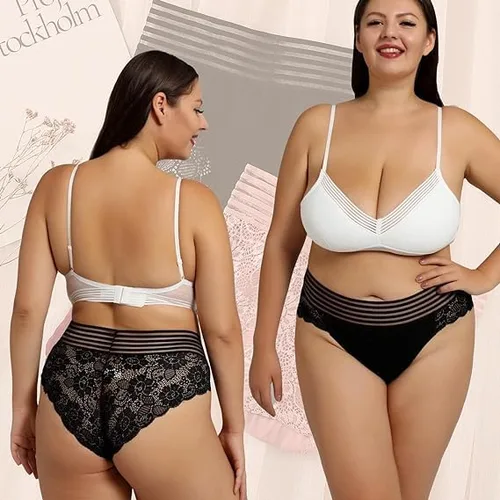 Vista 5 de CINVIK Ropa interior sexy de encaje para mujer, elástica, control de cobertura completa, cintura alta, bragas, paquete de 6, S-4XL
