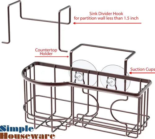 Vista 2 de Simple Houseware Organizador de fregadero de cocina para soporte de esponja de cepillo, bronce
