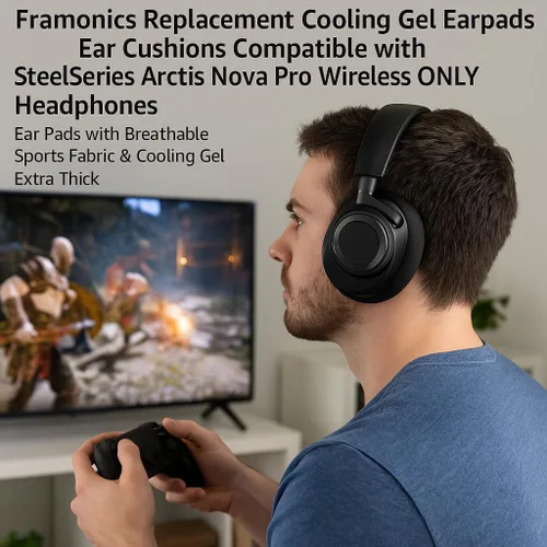 Vista 5 de Almohadillas de repuesto de gel refrescante compatibles con auriculares SteelSeries Arctis Nova Pro Wireless SOLAMENTE, almohadillas para los oídos