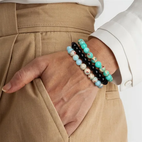 Vista 3 de Risyfjew 3 pulseras de cristal curativo para mujer de 0.315 in de piedra natural con cuentas elásticas de amatista, regalos de joyería
