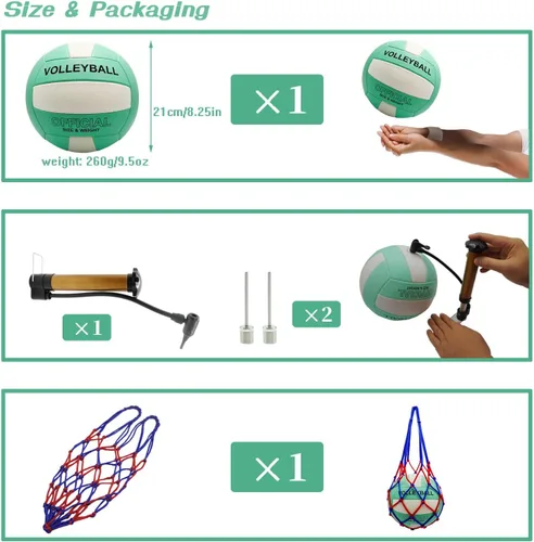 Vista 5 de Balón de Voleibol Tamaño Oficial 5 para Interior y Exterior, Kit de Voleibol Blando de PU Más Grueso con Bomba de Bola para Juego en la Playa