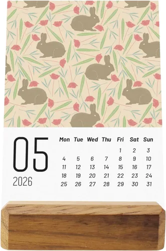 Vista 5 de Calendario de escritorio pequeño 2026 con tema floral, base de madera, oscuro