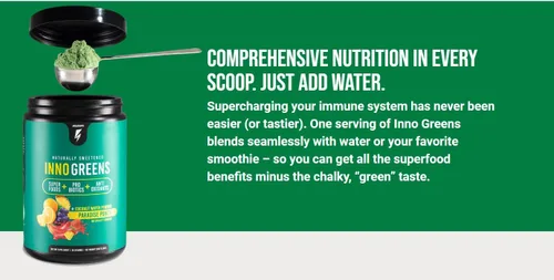 Vista 4 de Inno Greens Más de 28 verduras orgánicas y superalimentos Prebióticos avanzados + probióticos Superantioxidante + hidratación Espirulina
