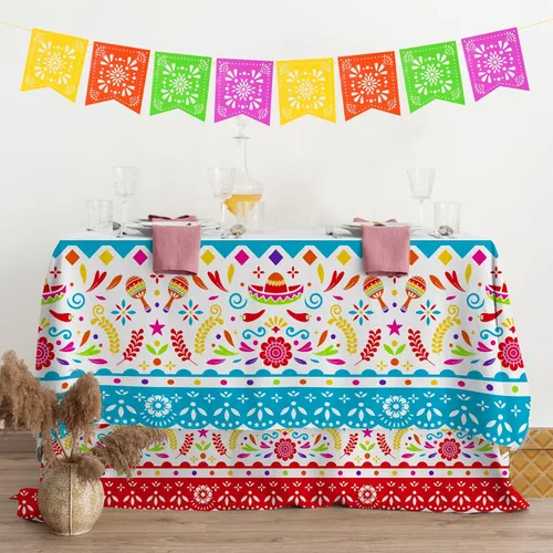Vista 5 de Gatherfun Suministros para Fiestas y Decoraciones del Cinco de Mayo - Ultimate Paquete de 2 Suministros para Fiestas Mexicanas con Vibrante Mantel