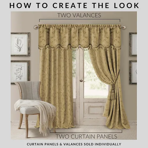 Vista 4 de Elrene Home Fashions Mia Jacquard Scroll - Cortina opaca para ventana, 52" x 95" (1 panel), dorado