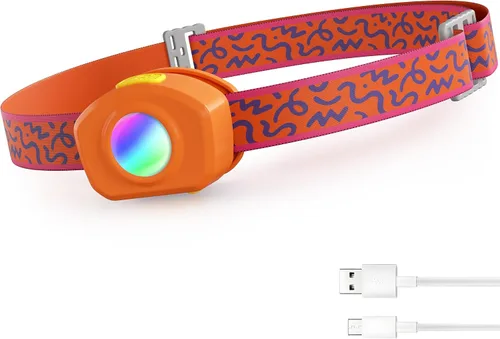 Vista 10 de EverBrite Linterna frontal LED recargable para niños con modo RGB y diadema ajustable, 3 modos multicolor para acampar, leer, explorar, senderismo