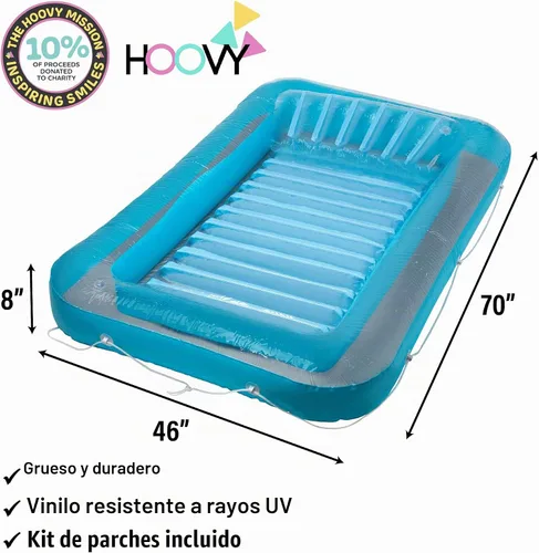 Vista 7 de Flotador inflable azul para tumbona de bronceado – Piscina personal con almohada – 13 años +