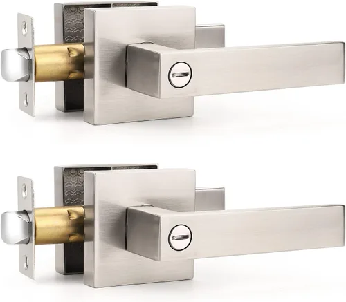 Vista 12 de Gobrico 1 paquete de manijas cuadradas de privacidad para puerta en acabado negro mate, manijas interiores sin llave, reversibles para puertas