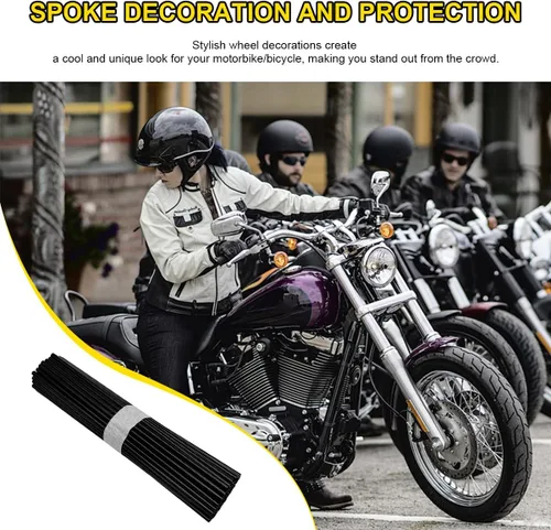 Vista 6 de 72 piezas de cubiertas para radios de bicicleta de tierra, fundas universales para llantas de rueda, decoración y protector de borde de tubo