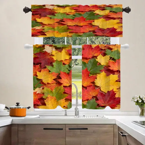 Vista 461 de Shrahala Orange Autumn Autumn Blackout Curtain Tiers, Fall Kitchen Valance Light Blocking Tier Drapes with Rod Pocket, 2 Pack 26 X 24 in