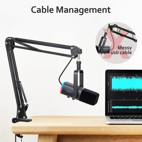 Vista 3 de Brazo de brazo AM8: brazo de micrófono ajustable con funda de cable, brazo de micrófono con adaptador de 3/8 a 5/8 pulgadas compatible