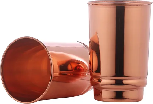 Vista 2 de HealthGoodsIn Juego de 2 vasos de cobre puro para agua, vaso de cobre ayurvédico para uso diario, acabado brillante, 11.83 oz (11.8 fl oz)