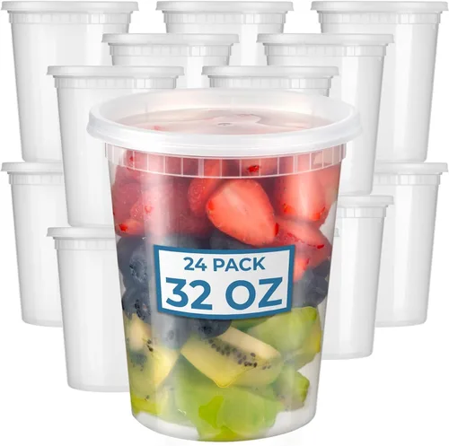 Vista 9 de Fit Meal Prep Paquete de 40 recipientes de 8 onzas con tapas, recipientes de cuarto de galón a prueba de fugas con tapas, contenedor de plástico