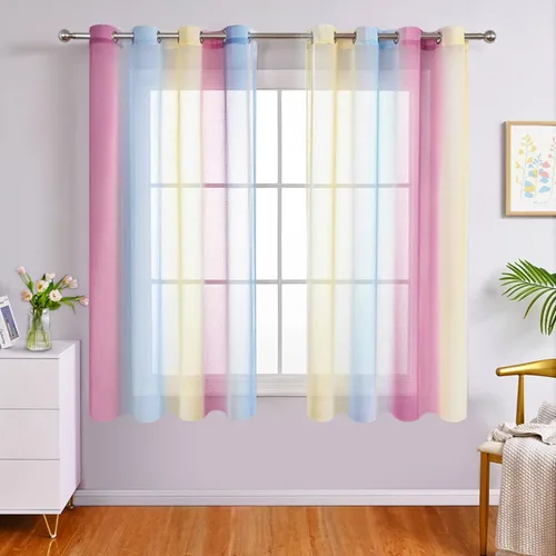 Vista 11 de WUBODTI Cortinas de arcoíris para decoración de dormitorio de niñas, 63 pulgadas de largo, con temática de princesa de unicornio, cortinas Rosa