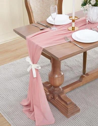 Vista 10 de WARM HOME DESIGNS Tela de gasa beige de 35 x 120 pulgadas. Utiliza material de gasa de lujo como camino de mesa, decoración de arco de boda, bufanda