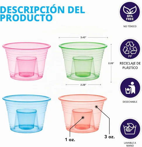 Vista 3 de Party Essentials Jager Blaster - Vasos de plástico suave, 3 onzas, 50 unidades, neón surtidos Variado neón
