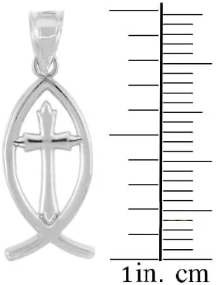 Vista 3 de Collar con colgante de cruz de Jesús de plata de ley 925 con colgante de pez cristiano Ichthus