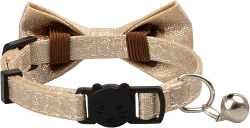 Vista 4 de Collar de gato con pajarita brillante para gatos, campanilla, fiesta, boda, fiesta, brillante, 7-11 pulgadas, niña, niño, mascota, color liso