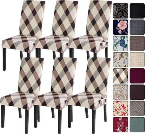 Vista 2 de Juego de 10 fundas para silla, fundas elásticas para sillas Parsons, de elastano, extraíbles, lavables, fundas protectoras para sillas de cocina