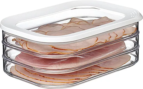 Vista 4 de Mepal Modula - Caja redonda apilable para almacenamiento de alimentos, 3 compartimentos con 1 tapa universal transparente enmarcada, ideal
