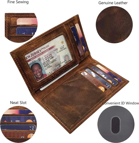 Vista 4 de Billetera delgada de cuero auténtico con bolsillo frontal, espacio para identificación y tarjetero con tecnología RFID