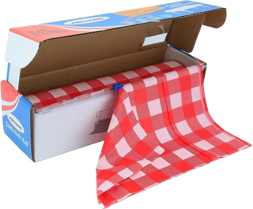 Vista 13 de Rollo de mantel de plástico, manteles de plástico de 54 x 100 pies para fiestas, desechables con caja de corte, mantel desechable cortado a medida