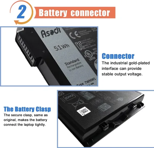 Vista 3 de ASODI 7WNW1 - Batería para portátil compatible con Dell Latitude 5420 5424 Rugged 7424 Extreme P137G P85G P86G P137G001 P137G002 P85G001 P86G001