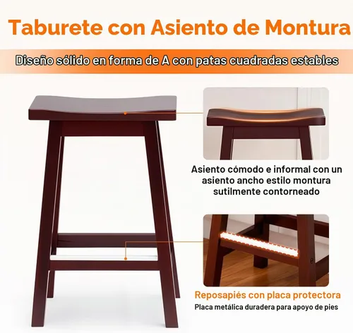 Vista 7 de PayLessHere Taburetes de bar de madera de 24 pulgadas Marrón Juego