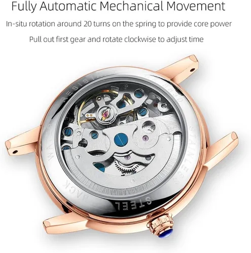 Vista 5 de Reginald Reloj mecánico para mujer, en forma de corazón, movimiento mecánico de oro, reloj mecánico automático para mujer, Negro -, Moda casual
