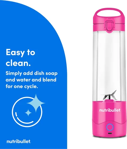 Vista 12 de NutriBullet Licuadora portátil, inalámbrica, recipiente de 20oz, licuadora personal, recargable por USB-C, rosa brillante, NBPB50100BP