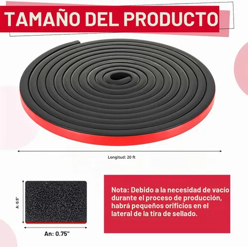 Vista 2 de Pangda Tira de sellado de goma rectangular de 20 pies con cinta autoadhesiva, 0.75 pulgadas de ancho x 0.5 pulgadas de alto, burlete de goma
