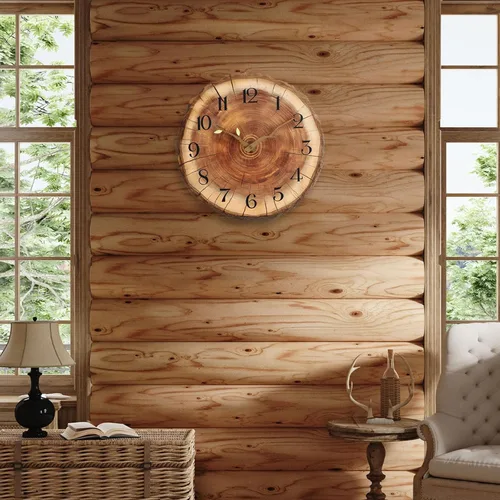 Vista 2 de JoFomp Reloj de pared de madera con anillo anual, funciona con pilas, reloj de pared silencioso de 12 pulgadas sin tictac, reloj de pared rústico