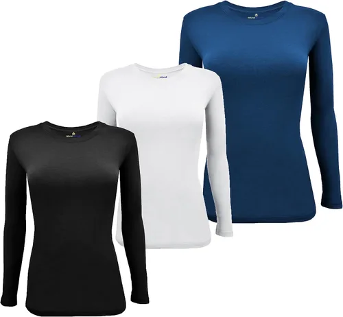 Vista 167 de Natural Uniforms Camiseta Under Scrub para mujer, cuello redondo, manga larga, paquete de 3, paquete múltiple de 3