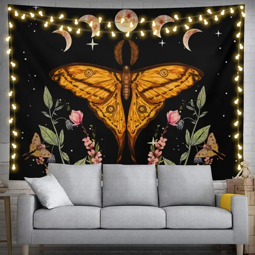 Vista 13 de feelacle Tapiz de luna de montaña, cielo nocturno estrellado, 60 x 40 pulgadas, blanco y negro, decoración de fiesta para dormitorio, sala de estar
