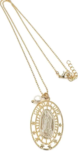 Vista 3 de Collar con medalla de Nuestra Señora de Guadalupe chapado en oro para mujer