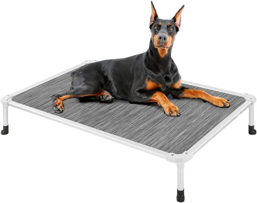 Vista 8 de Veehoo Cama elevada para perros a prueba de mordidas - Cuna elevada refrescante para mascotas - Marco de aluminio plateado y tela de malla