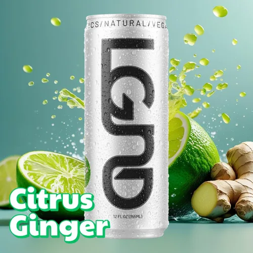 Vista 3 de LGND Bebida energética nootrópica Bajo en calorías, apoyo para el enfoque y el intestino Jengibre cítrico y cúrcuma Ingredientes naturales