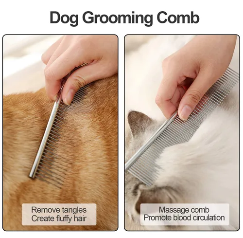 Vista 5 de Lamoutor Peine de pulgas para mascotas, peine de dientes finos y peines de acero inoxidable para mascotas, 7 unidades para perros, gatos y mascotas