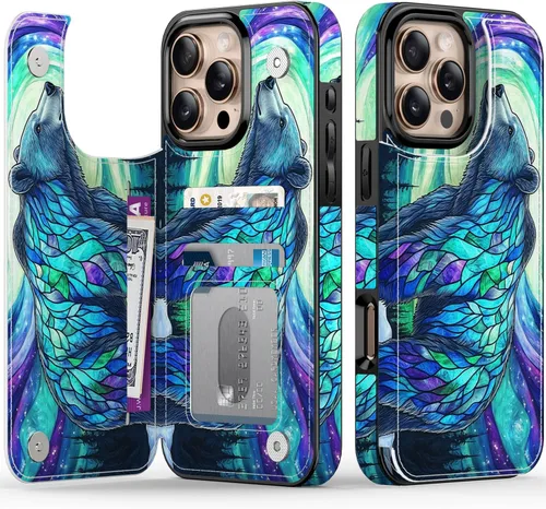 Vista 125 de FUNMIKO Funda tipo cartera para iPhone 13 con tarjetero, bloqueo RFID, protección de grado militar y obras de arte impresas con rayos UV, cierre