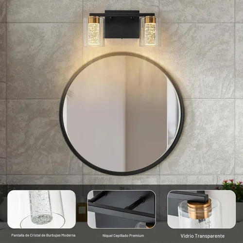 Vista 4 de SineRise - Lámpara de tocador de 2 luces, negra y dorada, con 3 modos de color (3000K/4000K/6000K), lámpara de baño LED con protección ocular