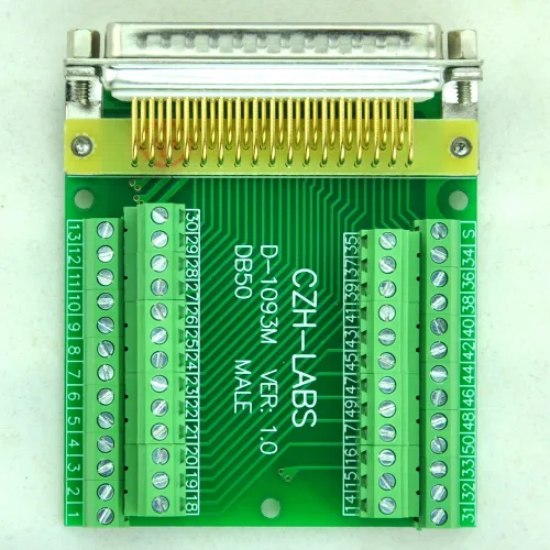 Vista 3 de Placa de ruptura delgada de ángulo recto D'sub Header, módulo del conector DSUB del bloque de terminales (DB50 macho)