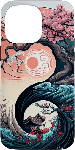 Vista 20 de Funda para iPhone 11 Pro Max Yin Yang Cherry Blossom Bonsái y Great Wave