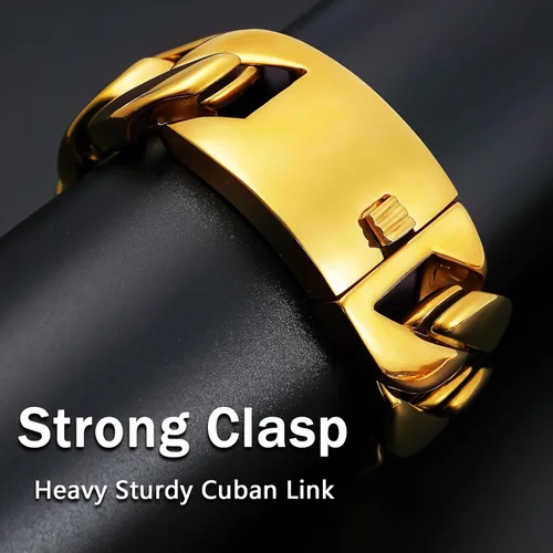 Vista 5 de AYiFFWTEO Collar de Pulsera de Cadena de Oro de 32mm de Ancho, Cadena de Oro Pesada con Caja, Chapado en Oro de 18K, Acero Inoxidable 316L, Cadena