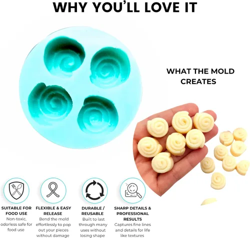Vista 7 de Molde para miniaturas de rollos de canela - Molde de silicona para mini rollos de canela incrustados. Para decoraciones de velas, joyería, mini