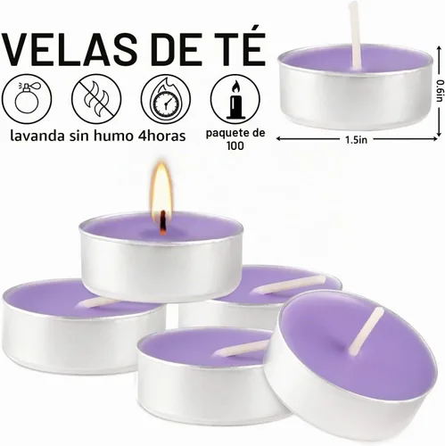 Vista 2 de Howemon Velas de Té Perfumadas de Lavanda Morada - 4 Horas - Paquetes Gigantes a Granel de 100 - Velas de Té Sin Humo para el Día de San Valentín
