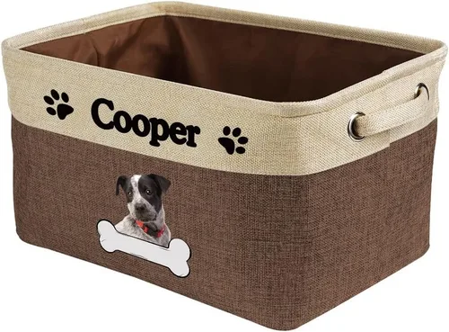 Vista 11 de Cesta de almacenamiento decorativa personalizada para cachorros, caja de juguetes rectangular de tela con 2 asas para organizar armario, garaje Azul
