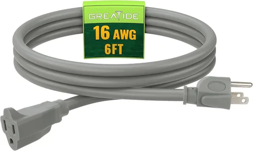 Vista 21 de Cable de Extensión de 6 Pies, Cables Eléctricos Impermeables para Exteriores 16/3 SJTW Negros, Cable de Energía de 13 AMP con 3 Clavos Ideal
