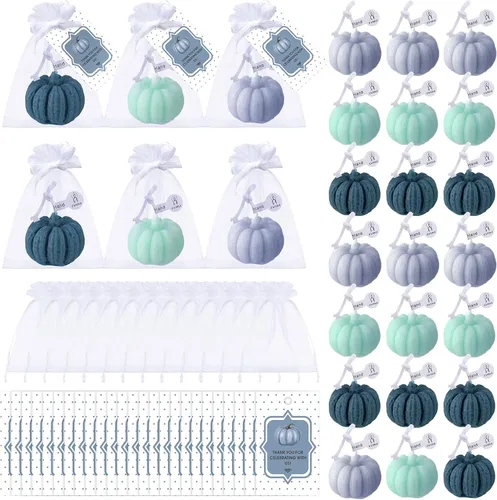 Vista 9 de Treela Juego de 24 velas de calabaza para otoño, baby shower, regalos de fiesta para invitados de calabaza, regalos de agradecimiento a granel
